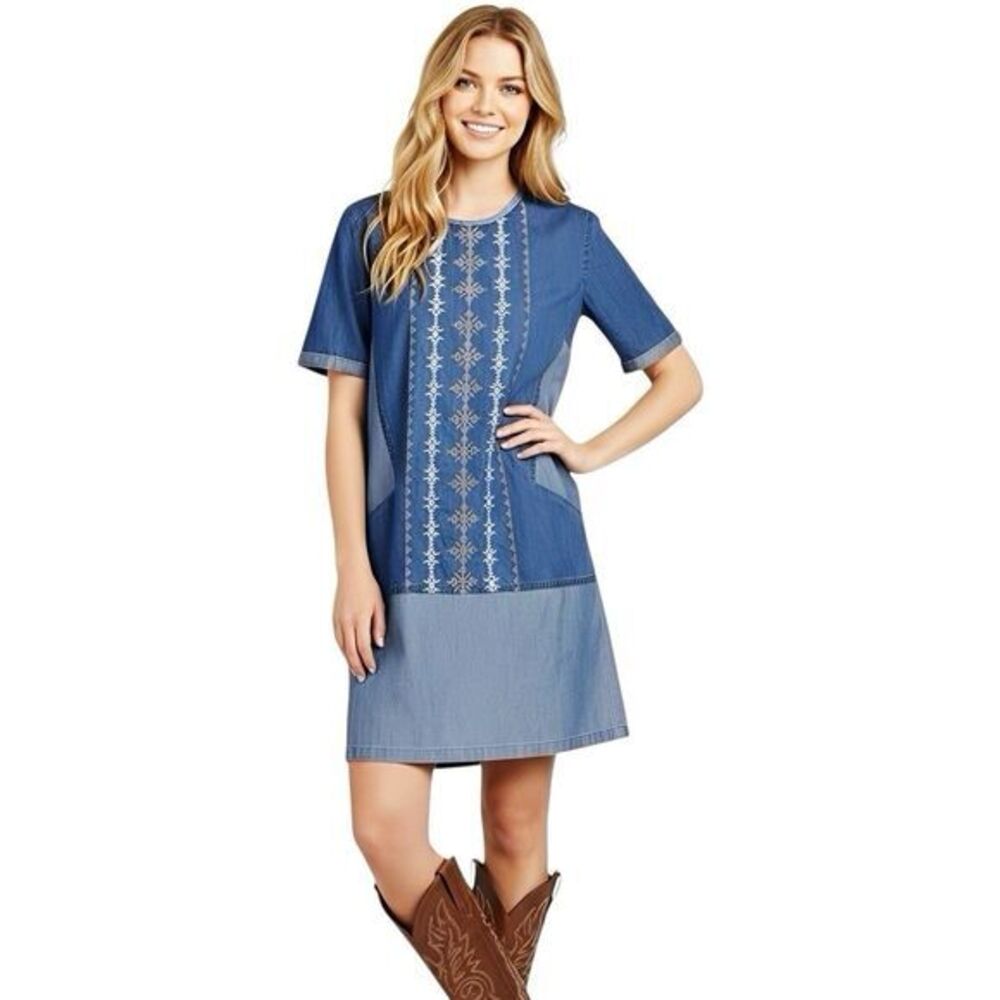 Conditions Apply Anthropologie Womens Dress Small Chambray Embroidered Bohemian